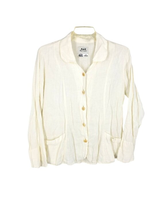 Flax Jackets & Blazers - FLAX Jeanne Engelhart Small 100% Linen Jacket Lagenlook Artsy Boho coastal